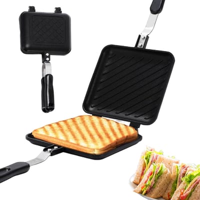 Geroosterde Tosti Maker - Sandwich Pers - Ontbijt Maken - Dubbelzijdig Gelijkmatig - 36x15 cm - Zwart