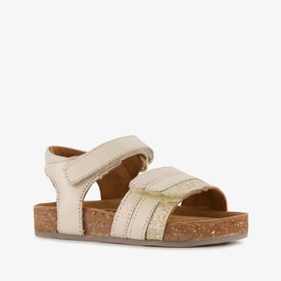 Groot leren meisjes sandalen met glitters goud beige - Maat 22