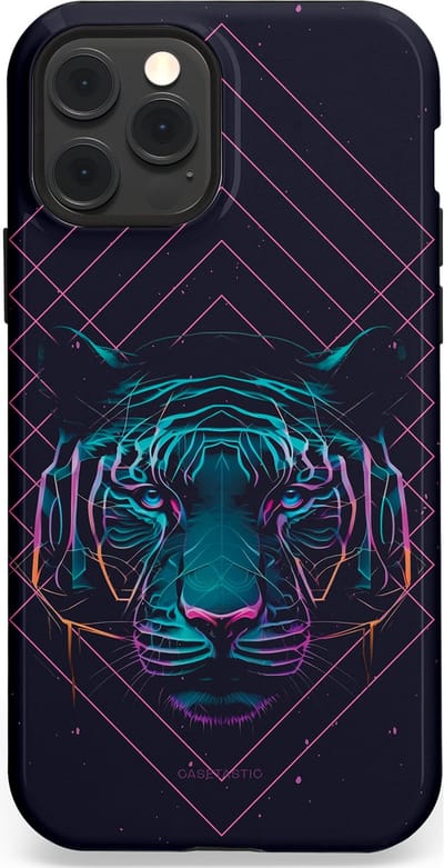 Casetastic hoesje geschikt voor Apple iPhone 12 / Apple iPhone 12 Pro - MagSafe - Dubbellaagse bescherming - Neon Tijger - Fashion Case - Donkerblauw