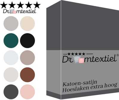 Droomtextiel Hoeslaken Katoen-Satijn - Antraciet - 70x200 cm - Hoogwaardige Kwaliteit - Super Zacht - Hoge Hoek