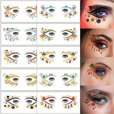 Lot de 10 autocollants de tatouage temporaire pour les yeux, faux tatouage pour le maquillage du visage 10pcs