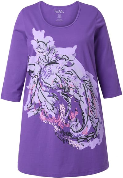 Ulla Popken - Dames - Longshirt A-lijn ronde hals 3/4-mouw - Purper - Maat 42+