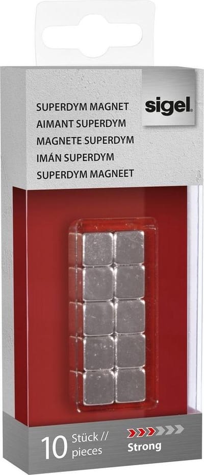 magneet voor glasbord Sigel 10x10x10mm vernikkeld sterk 10 stuks SI-GL193