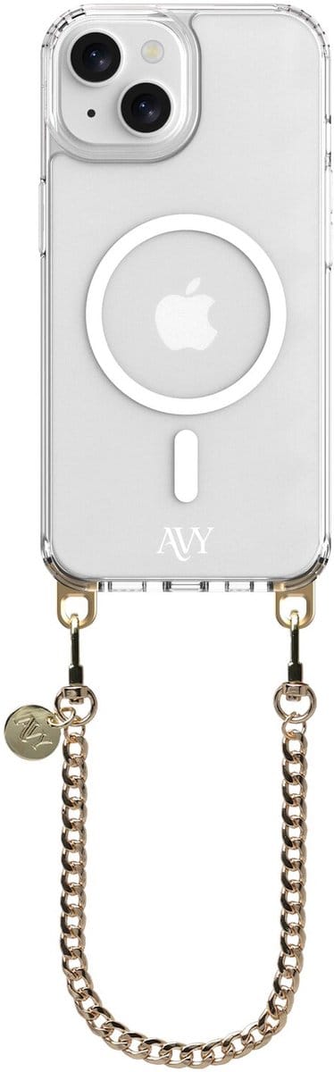AVY Hoesje geschikt voor Apple iPhone 15 | Compatibel met MagSafe | Clear Case met Telefoonkoord 30CM | Polsband Aurum Lien