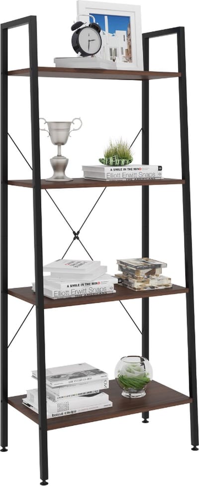 Happyment Boekenkast Dizi industrieel - 4 lagen - Donkerbruin - Boekenrek - Woonkamer, slaapkamer en kinderkamer - Hout - Wit - 60x35x148cm