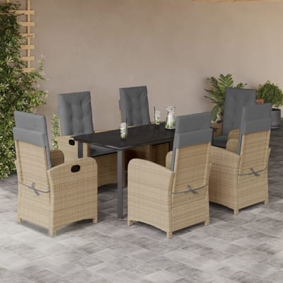 vidaXL - 7-delige - Tuinset - met - kussens - poly - rattan - gemengd - beige