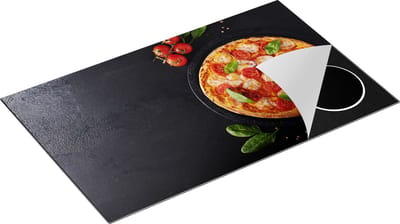 Chefcare Inductie Beschermer Mozzarella Pizza op een Marmeren Plaat - 85x52 cm - Afdekplaat Inductie - Kookplaat Beschermer - Inductie Mat