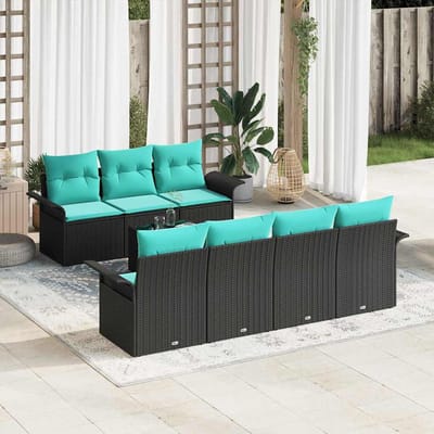 vidaXL - Tuinbank - Set - 8 - st - Zwart - en - Turkoois - poly - rattan