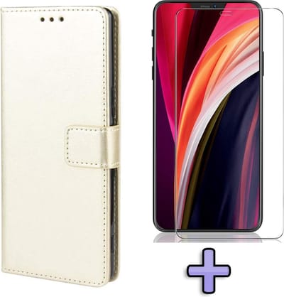HB Hoesje Geschikt voor Apple iPhone 12 & 12 Pro Goud - Portemonnee Book Case - Kaarthouder & Magneetlipje & Glazen Screenprotector