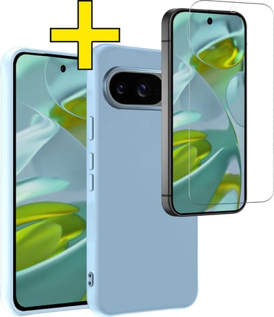 Hoesje - Met Screenprotector - Geschikt voor Google Pixel 10 - Sterk & Shockproof - Back Cover - Siliconen Case - Telefoon Hoes - Telefoonhoesjes - Lichtblauw
