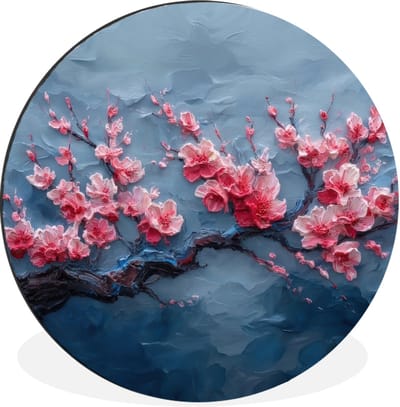 WallCircle - Wandcirkel - Muurcirkel - Bloesem - Bloem - Roze - Tak - Aluminium - Dibond - 30x30 cm - Binnen en Buiten