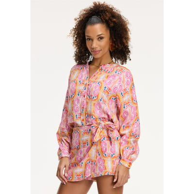 Shiwi Ezra Blouse Mykonos Paisley Orange Mykonos Paisley Maat: XS | Longsleeves Outlet | Dames | Oranje
