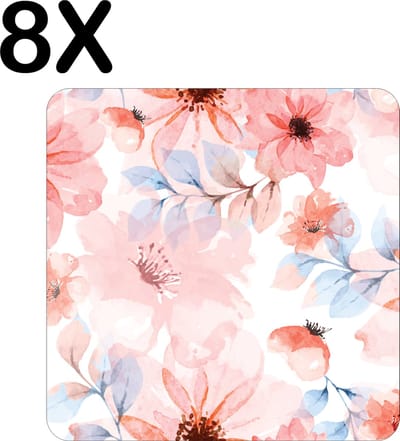 Luxe Placemat - Roze Bloemen in Bloei - Getekend - Set van 8 Placemats - 50x50 cm - 2 mm dik Vinyl - Anti Slip - Afneembaar