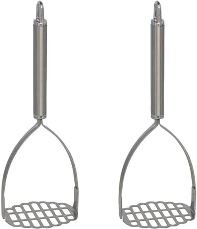 Gerimport Aardappelstamper/pureestamper - 2x - zilver rvs metaal - keuken gerei - 26 cm - Hoge kwaliteit