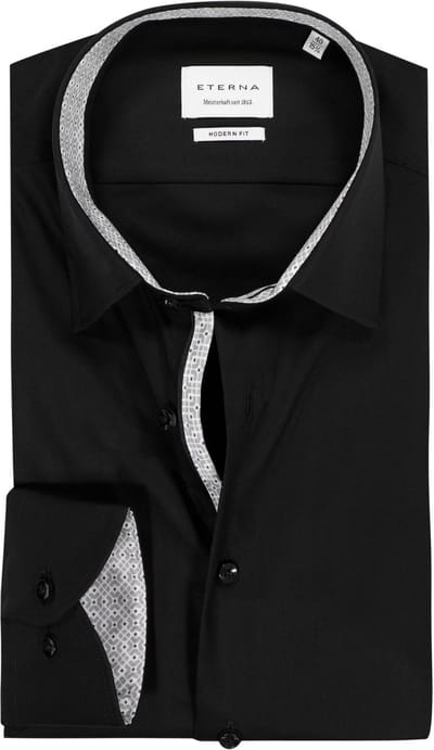 ETERNA modern fit overhemd - popeline - zwart - Strijkvrij - Boordmaat: 38 (EU maat: S)