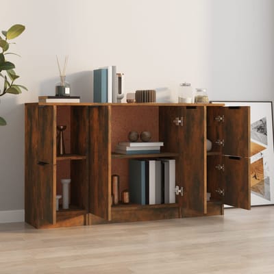 vidaXL - Dressoirs - 3 - st - bewerkt - hout - gerookt - eikenkleurig