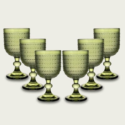 Arca SERENITY DUE Wijn/Waterglas op voet 330ml, groen, set van 6 stuks, verpakt in een giftbox