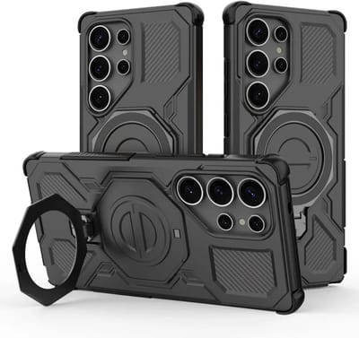 Hoesje geschikt voor Samsung Galaxy S25 Ultra | Compatibel met MagSafe / Qi2 | 360° Draaibare Magnetische Standaard | Back Cover Kickstand Ring | Zwart