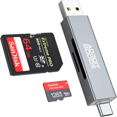 AdroitGoods USB/USB-C SD/TF kaartlezer – 2-in-1 – SD/TF – USB 2.0 – Compacte en Snelle 2-in-1 Card Reader - Grijs
