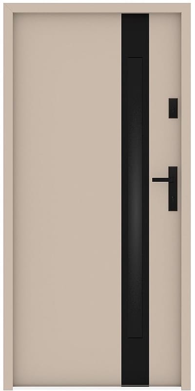 Vente-unique Massieve stalen en roestvrijstalen voordeur, 207 cm hoog x 100 cm breed - rookglas - beige en zwart - 55 mm dik - linksdraaiend - BRAGA