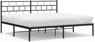 Bedframe met hoofdeinde - Tweepersoonsbed Metalen bed - Slaapkamer inrichten - Extra opbergruimte - 180 x 200 cm - Zwart