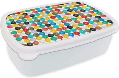 Broodtrommel Wit - Lunchbox - Brooddoos - Knopen - Regenboog - Kleding - Design - 18x12x6 cm - Volwassenen