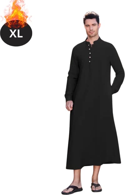 Nivard Islamitische Kleding - Djellaba Heren - Moslim Kleding - Arabisch Mannen Kaftan - Alhamdulillah - Zwart XL