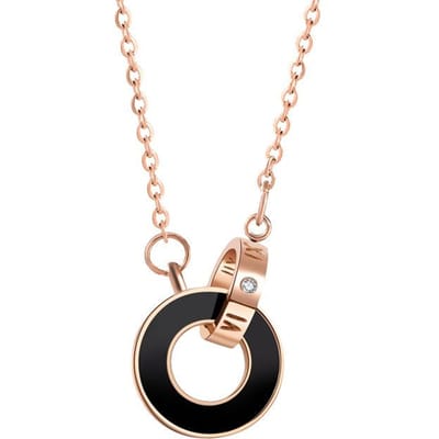 Titanium Stalen Ketting Diamanten Hanger Romeinse Dubbele Ring Hanger Ketting Klaver Ketting beige