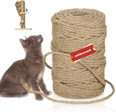 60m Sisal Touw voor Kattenkrabpaal, Dikke 6mm Natuurlijke Jute Touw voor Vervanging en Reparatie, Ideaal voor DIY Projecten en Krabplekken