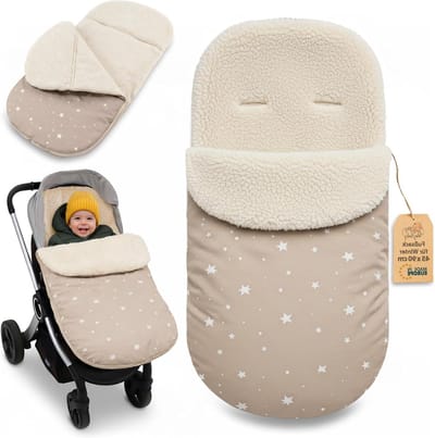 Winter Voetenzak - Kinderwagen Inleg - Warm Blijven - Waterafstotende Buitenkant - 90x45cm - Beige Sterren