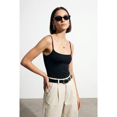 Slim Fit Vierkante Hals Mouwloze Blouse