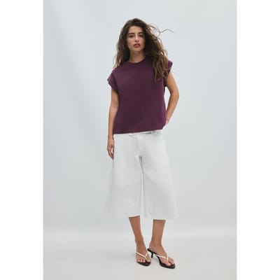 Stradivarius B06 Basic T-shirt met verlaagde schouderinzet  Donkerpurper S