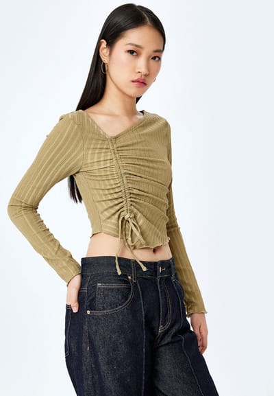 Lange mouw Asymmetrische kraag T-Shirt