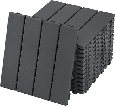33 stuks houtlook balkontegels terrastegels 30x30cm decoratieve kunststof tegels voor terras click tegels vloeren click systeem balkontegels waterproof easy-care - antraciet 3m²