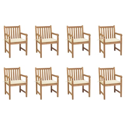 vidaXL - Tuinstoelen - 8 - st - met - crèmekleurige - kussens - massief - teakhout