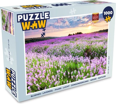 Puzzel Bloemen - Lavendel - Paars - Lucht - Zonsondergang - Weide - Natuur - Legpuzzel - Puzzel 1000 stukjes volwassenen