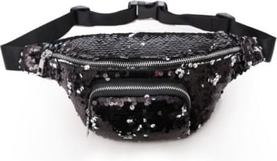 KIMU® Heuptas Pailletten Zwart Zilver Omkeerbare Sequin Heuptasje Fanny Pack - Tas Tasje Glitter Metallic Glanzend Cyber Festival