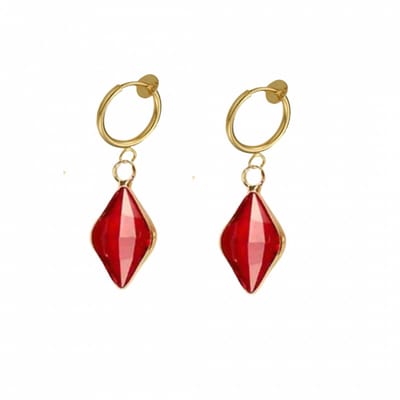 Klem oorbellen- Youetta -rood- goudkleurig-geen gaatje-Charme Bijoux