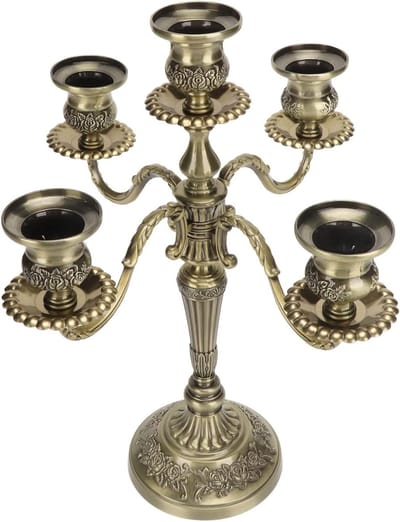 Kandelaar Zinklegering - Kaarsenhouder Vintage - Romantische diners - Krasbestendig Roestvrij - 28 x 15 x 10 cm - Zwart