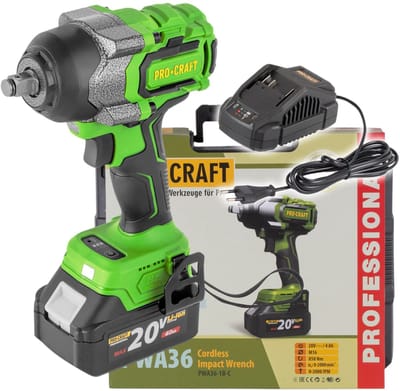 Procraft PWA36-1B-C accu-slagmoersleutel 20 V 850 Nm 1/2" borstelloos + 1x accu 4,0 Ah + oplader + koffer