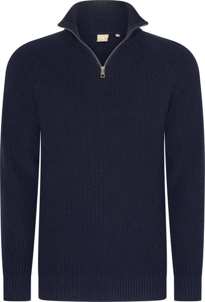 Mario Russo Rib Skipper - Heren Trui - Half Zip - Navy - XL