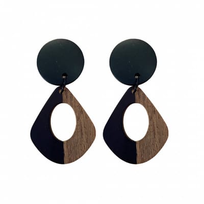 Clip oorbellen- Bruin- hout- zwart- epoxy-geen gaatje- Charme Bijoux
