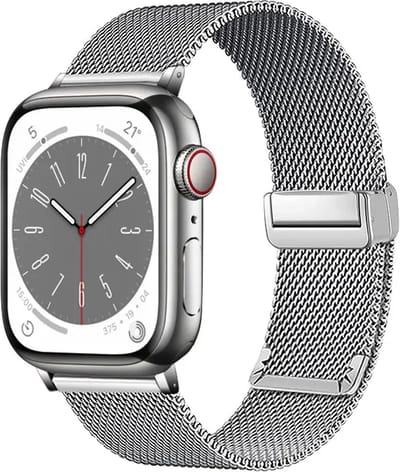 By Qubix - Geschikt voor Apple Watch bandje - Milanese bandje met vouwbare magneetsluiting - Zilver - Geschikt voor Apple Watch 44mm / 45mm / 46mm / 49mm (Ultra 1,2 en 3) - iWatch milanees - smartwatchbandje