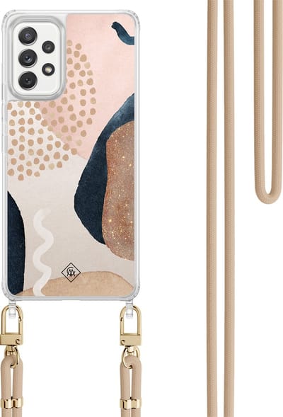 Casimoda® hoesje met koord - Geschikt voor Samsung A52(s) - Abstract Dots - Afneembaar koord - TPU/polycarbonaat - Bruin/beige