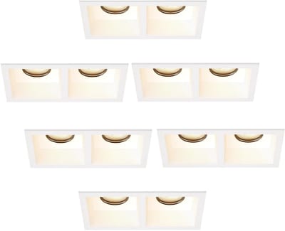 Ledvion – 6x LED Inbouwspot Dubbel Vierkant 162x150x175mm – Wit – Dimbaar – GU10 – 2700K – 3W – IP20