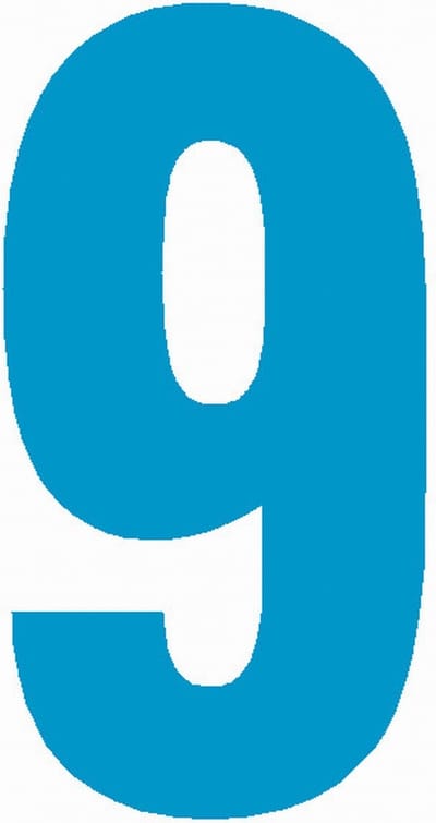Cijfersticker nr. 9 lichtblauw 10x5cm, plakcijfer, huisnummersticker, containersticker, magazijn sticker