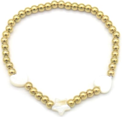 Armband - Dames - RVS - Roestvrij Staal - Kralenarmband - Goudkleurig - Hartjes - Ster - Elastisch – valentijn – cadeau