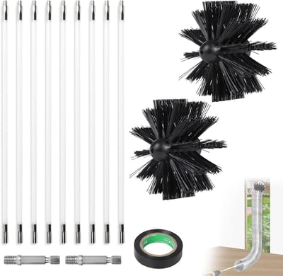 Complete set van 3.6 m voor het reinigen van schoorstenen met 100 mm diameter, inclusief 9 flexibele stokken en schroevendraaier voor efficiënte haardreiniging