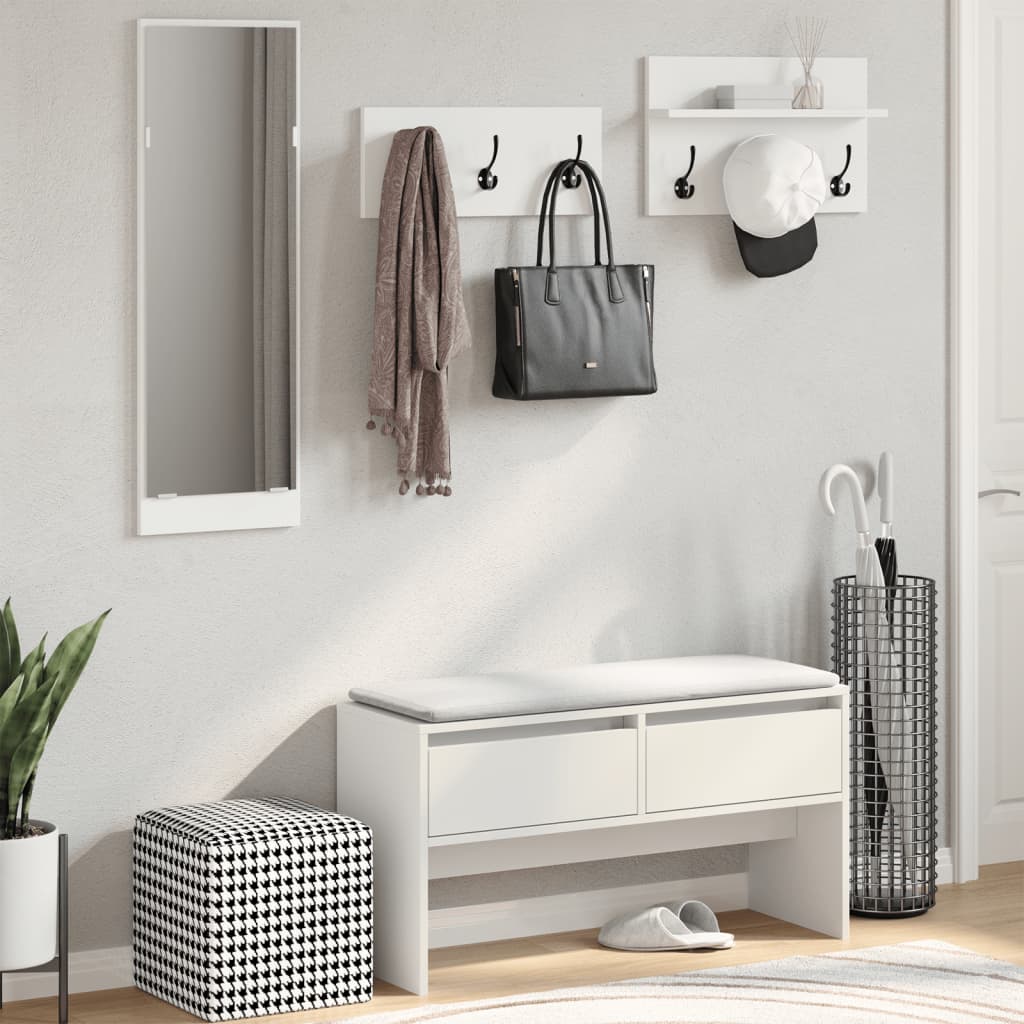 vidaXL - 4-delige - Garderobe - set - bewerkt - hout - wit