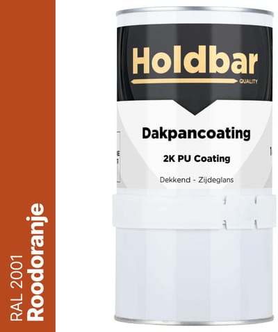 Holdbar Dakpancoating Roodoranje (RAL 2001) 1 Kg - Waterdicht - Vuil afstotend - UV-bestendig - Alle Kleuren - Dakpannen verven - Hecht op Steen, Beton, Dakpannen of Bestaande coating - 2 Componenten